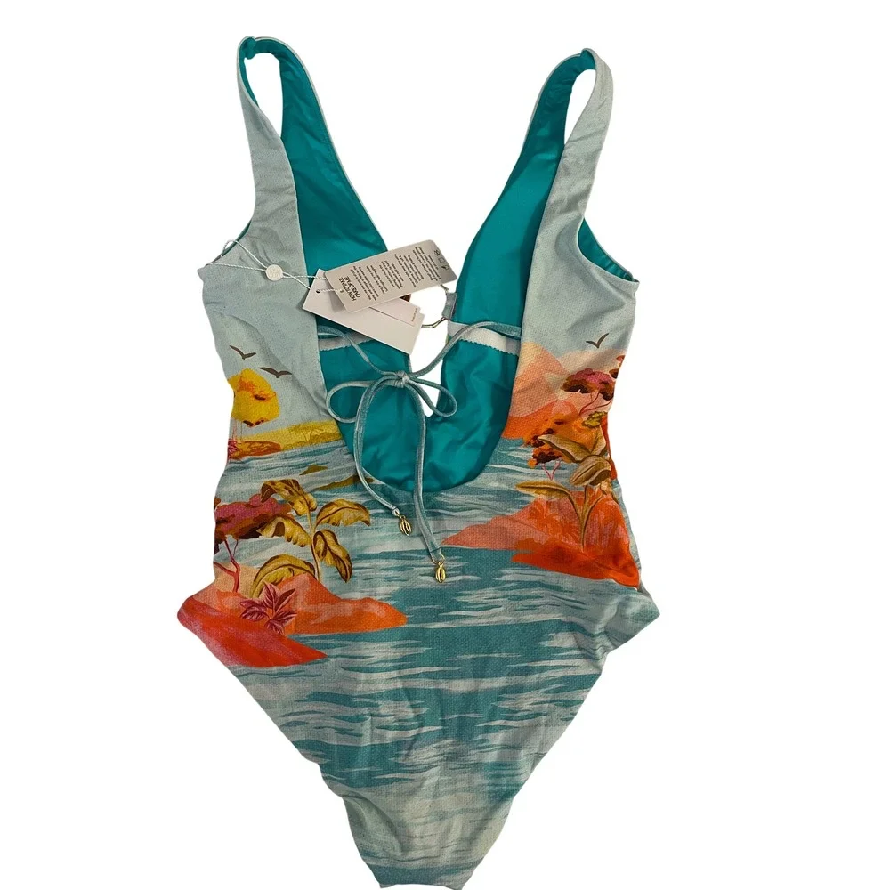 Trina Turk Cyclades Plunge One‎ Piece Swimsuit Women's Size 8